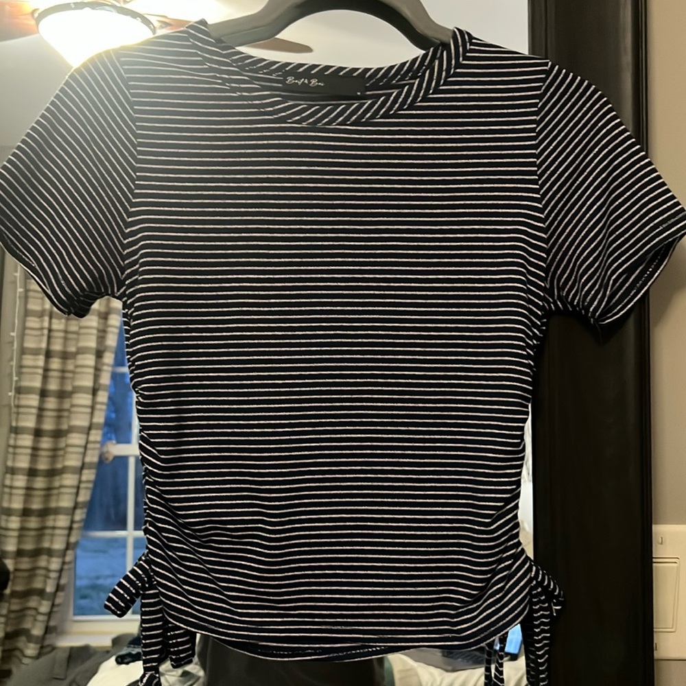Navy blue t shirt with ties on side